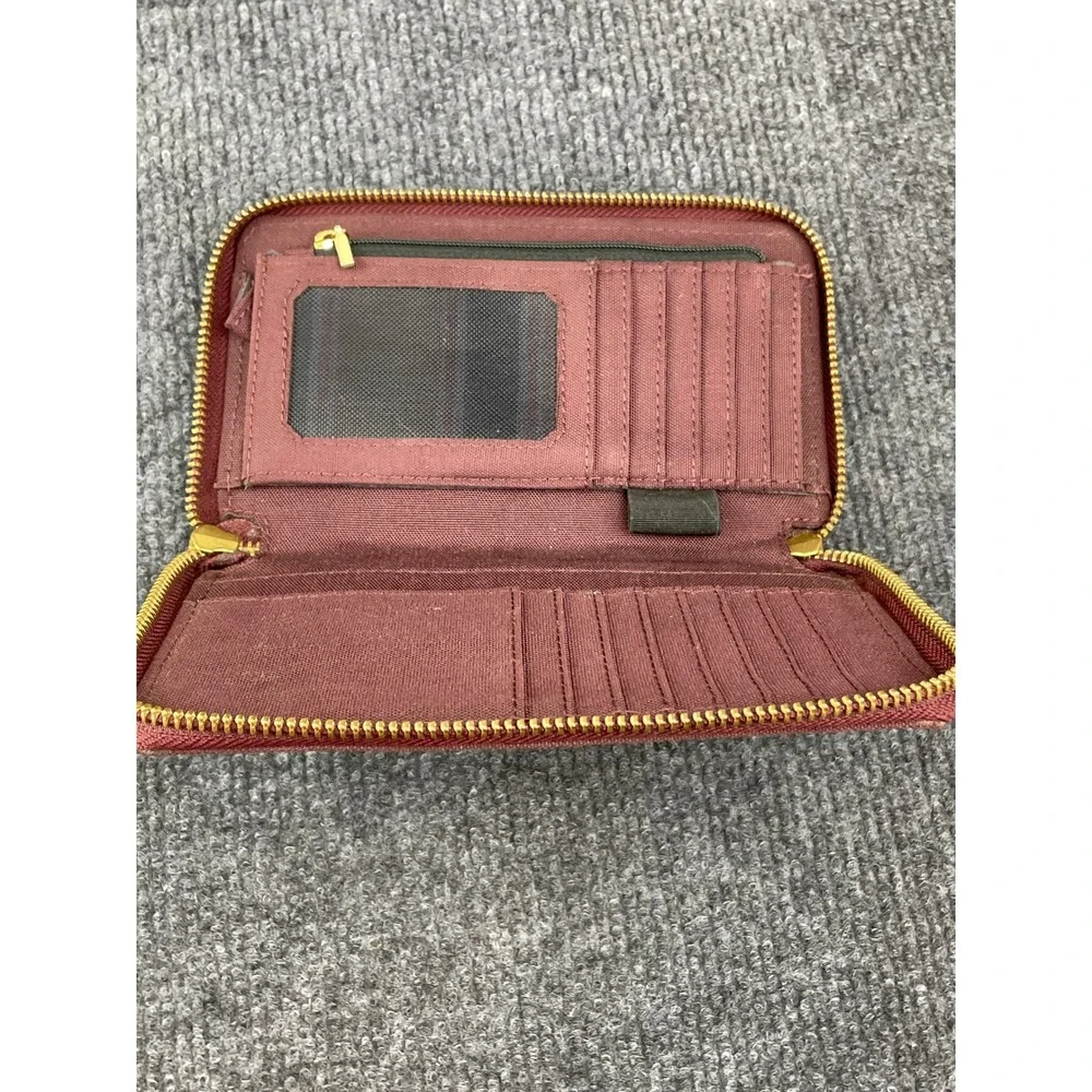 Carhartt Burgundy Canvas Zip Around Organizer Wallet with ID Window and Grommet
